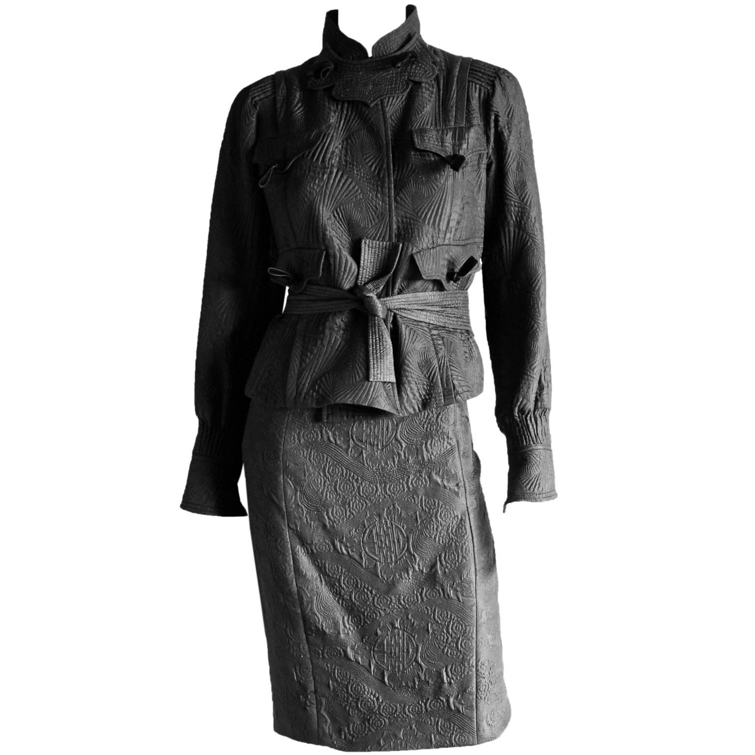 Black Sublime Tom Ford YSL FW 2004 Silk Chinoiserie Runway & Ad Campaign Jacket! FR 36 For Sale