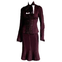 The Most Scrumptious Tom Ford YSL FW 2002 Plum Silk Fitted Jacket & Skirt! FR 38