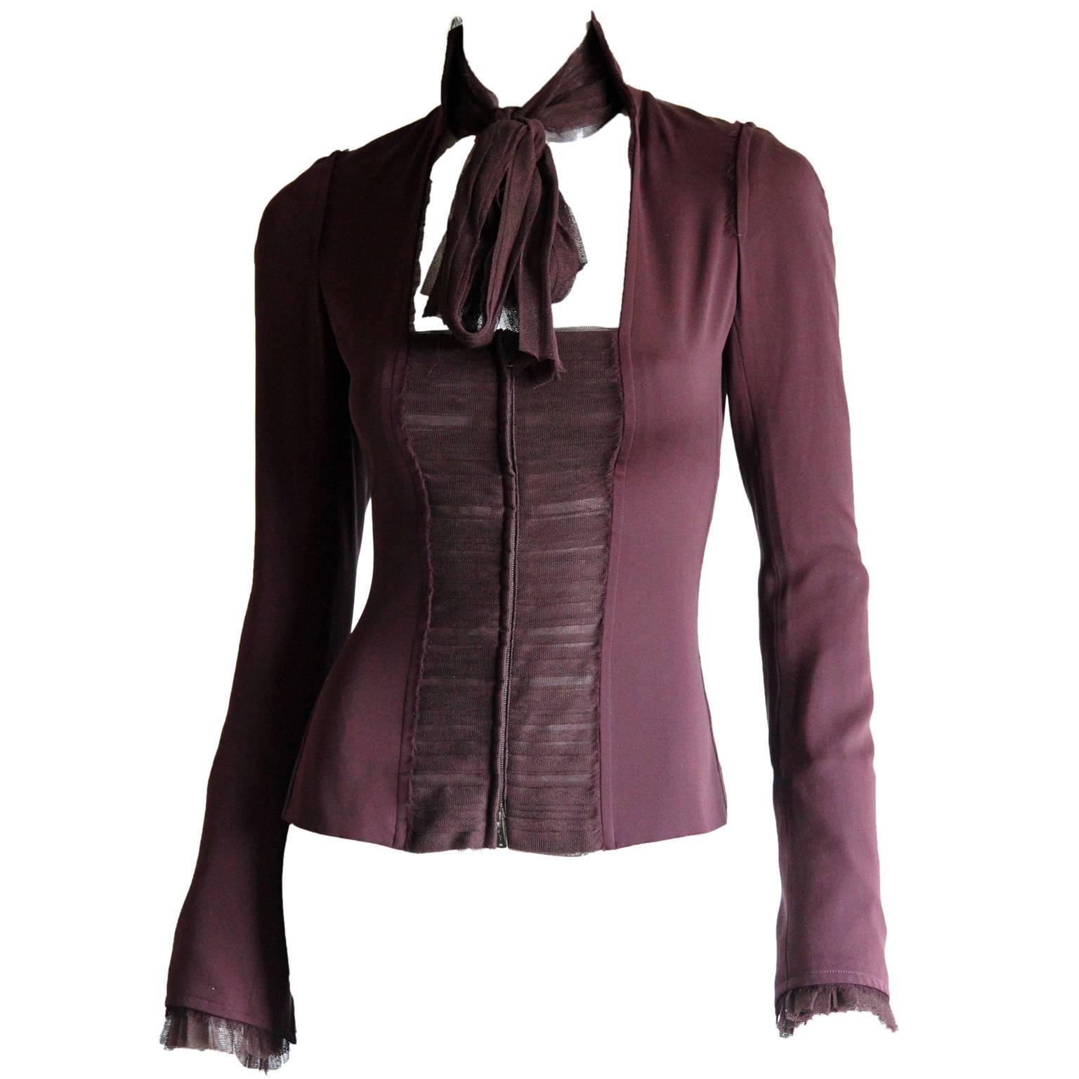 Black The Most Scrumptious Tom Ford YSL FW 2002 Plum Silk Fitted Jacket & Skirt! FR 38 For Sale
