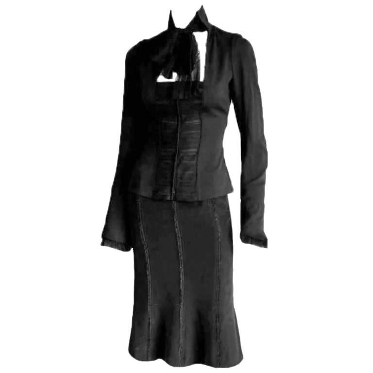 The Most Scrumptious Tom Ford YSL FW 2002 Black Silk Fitted Jacket & Skirt! FR40 For Sale