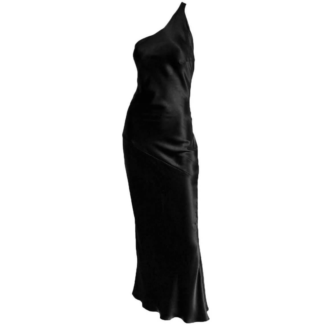 Uber Chic Tom Ford Gucci SS 2000 Black Silk Minimalist Backless Runway Gown! 44 For Sale