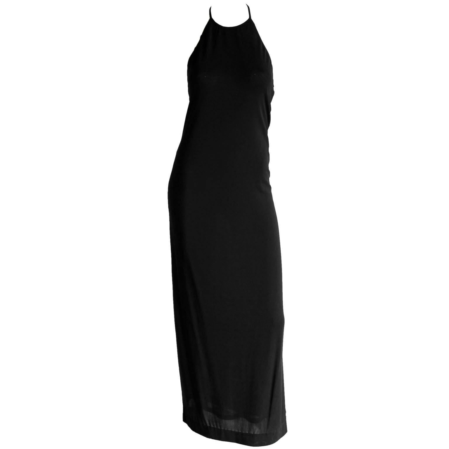 Rare & Iconic Tom Ford For Gucci FW1997 Black Halter Minimalist Maxi Dress! IT42 For Sale