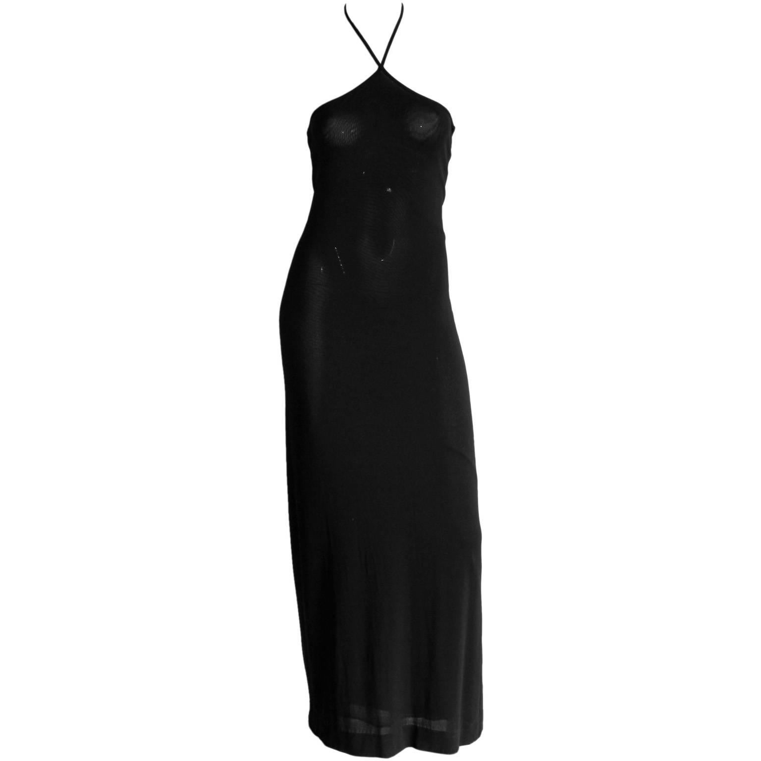 Rare & Iconic Tom Ford For Gucci FW1997 Black Halter Minimalist Maxi Dress! IT42 For Sale