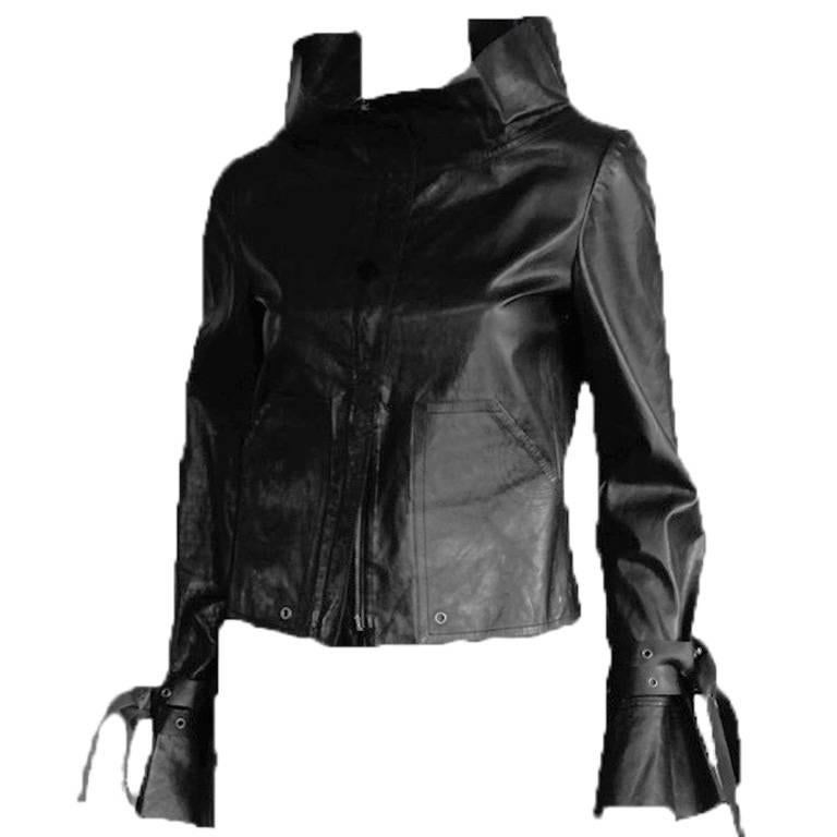 Incredibly Rare Tom Ford Gucci SS 2003 Black Leather Runway "Bondage" Jacket! 40 For Sale