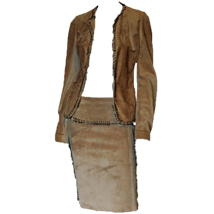 That Iconic Tom Ford YSL Rive Gauche FW 2002 Suede Safari Runway Jacket & Skirt! For Sale