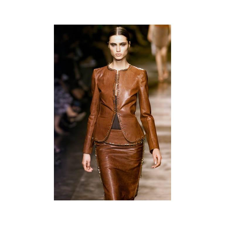 Brown That Iconic Tom Ford YSL Rive Gauche FW 2002 Suede Safari Runway Jacket & Skirt! For Sale