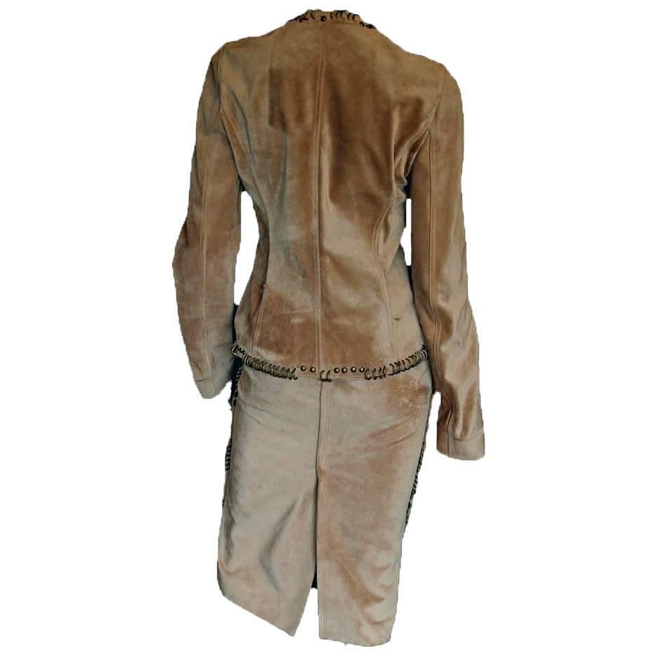 That Uber Rare & Iconic Tom Ford For YSL Rive Gauche Spring Summer 2002 Khaki Suede Safari Collection Runway Jacket & Skirt Suit!

Iconic suede jacket & skirt suit from Tom Ford's acclaimed Spring/Summer 2002 Safari/Mombasa Runway