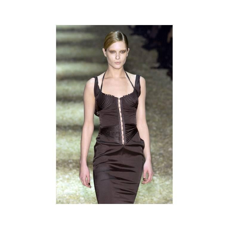 That Exquisite Tom Ford For Gucci FW 2003 Black Silk Corsetted Runway Dress 1