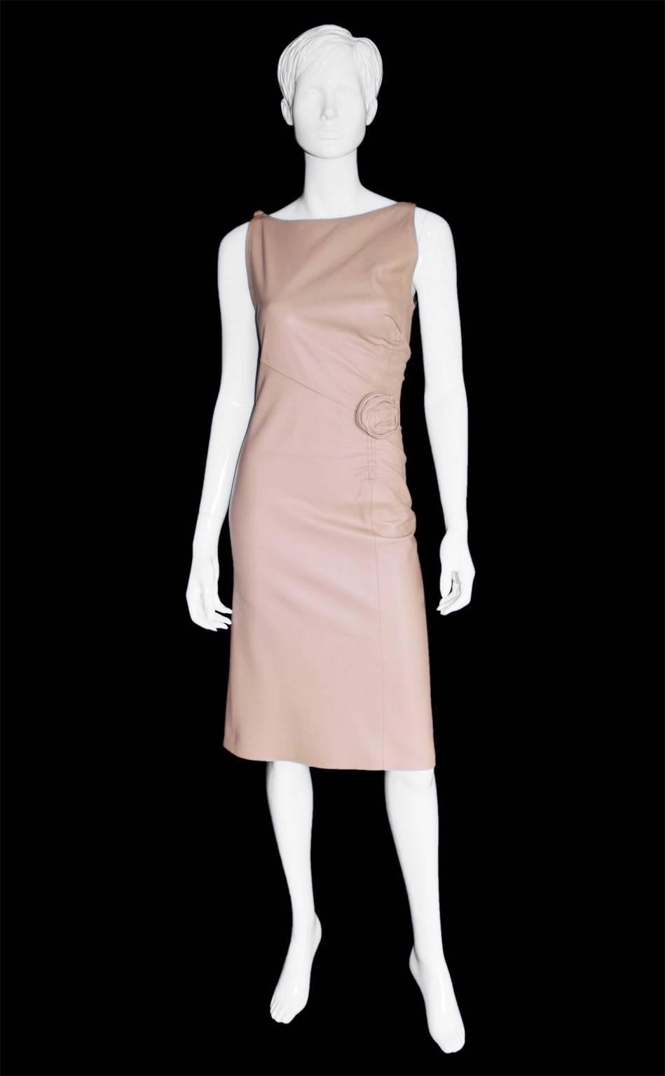 Who could ever forget those heavenly nude leather dresses from Tom Ford's incredible fall/winter 1999 collection for Gucci? Impossibly hard to find today, this rare & iconic piece is an italian size 42 & fits a US size 4-6 beautifully. This gorgeous