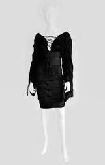 Heavenly Tom Ford Gucci FW 2002 Gothic Collection Black Silk Runway Dress & Obi