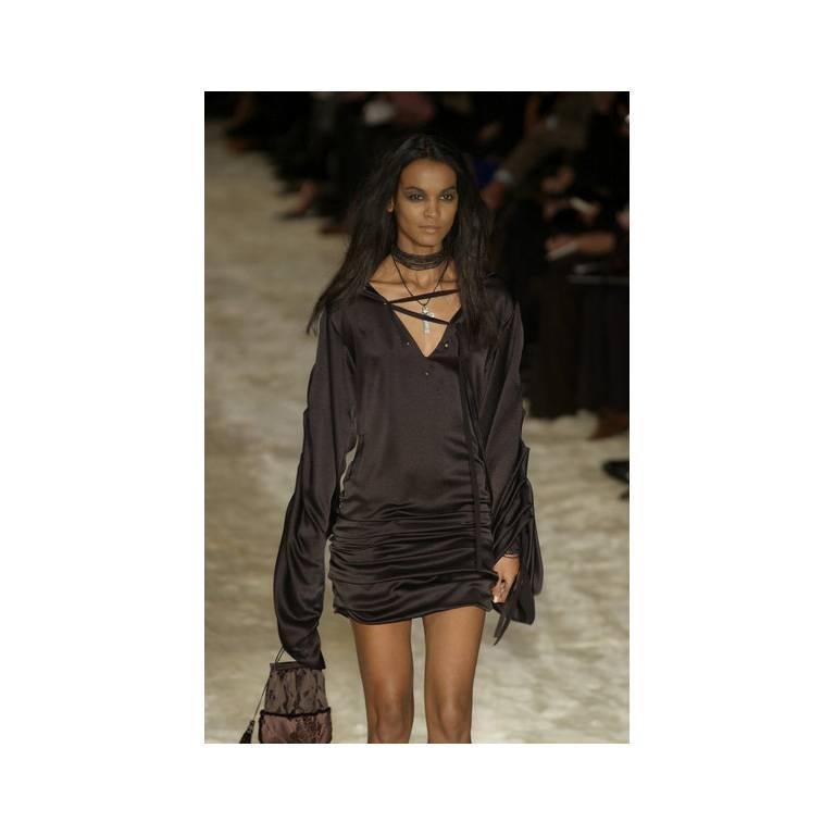 Women's Heavenly Tom Ford Gucci FW 2002 Gothic Collection Black Silk Runway Dress & Obi