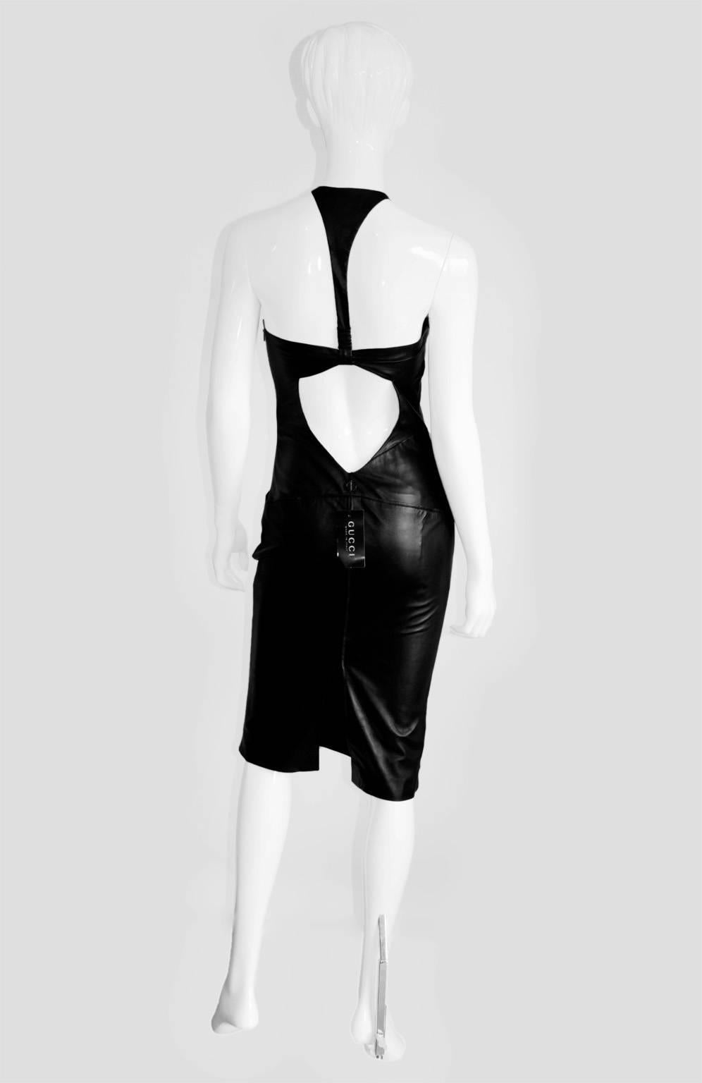 That Iconic Tom Ford Gucci 04 Dress Robin Wright Penn Wore In Rare Black Leather In New Condition In Melbourne, AU