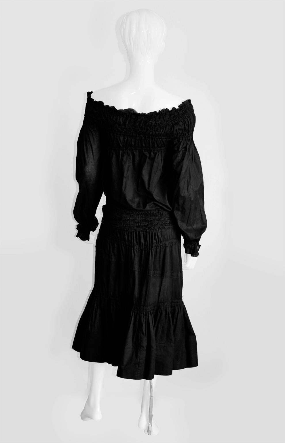 Iconic Tom Ford YSL Rive Gauche 2001 Black Gypsy Style Runway Top & Skirt FR 36! In Excellent Condition In Melbourne, AU