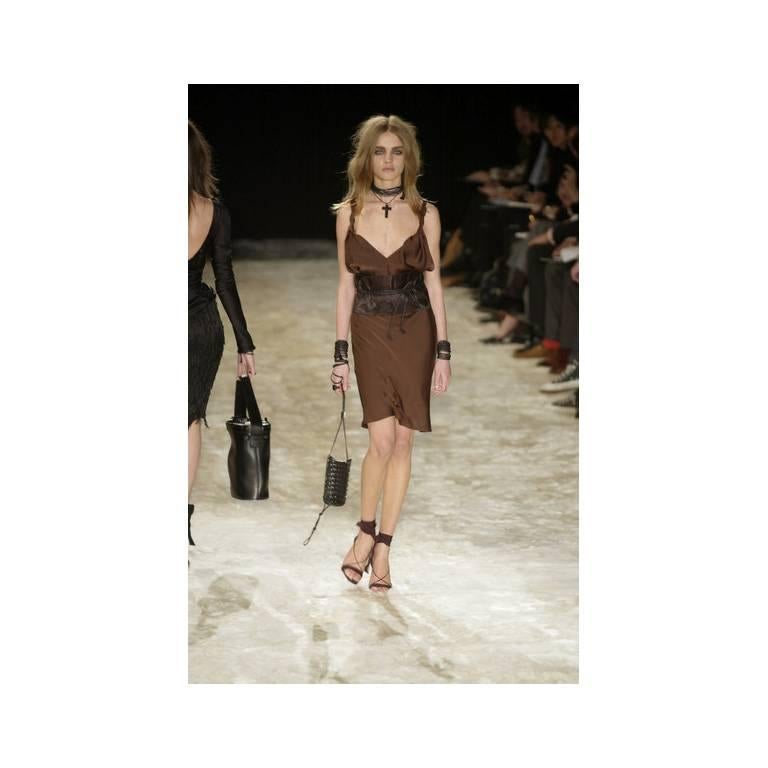Heavenly Tom Ford Gucci FW 2002 Gothic Collection Brown Silk Runway Dress & Obi! 2