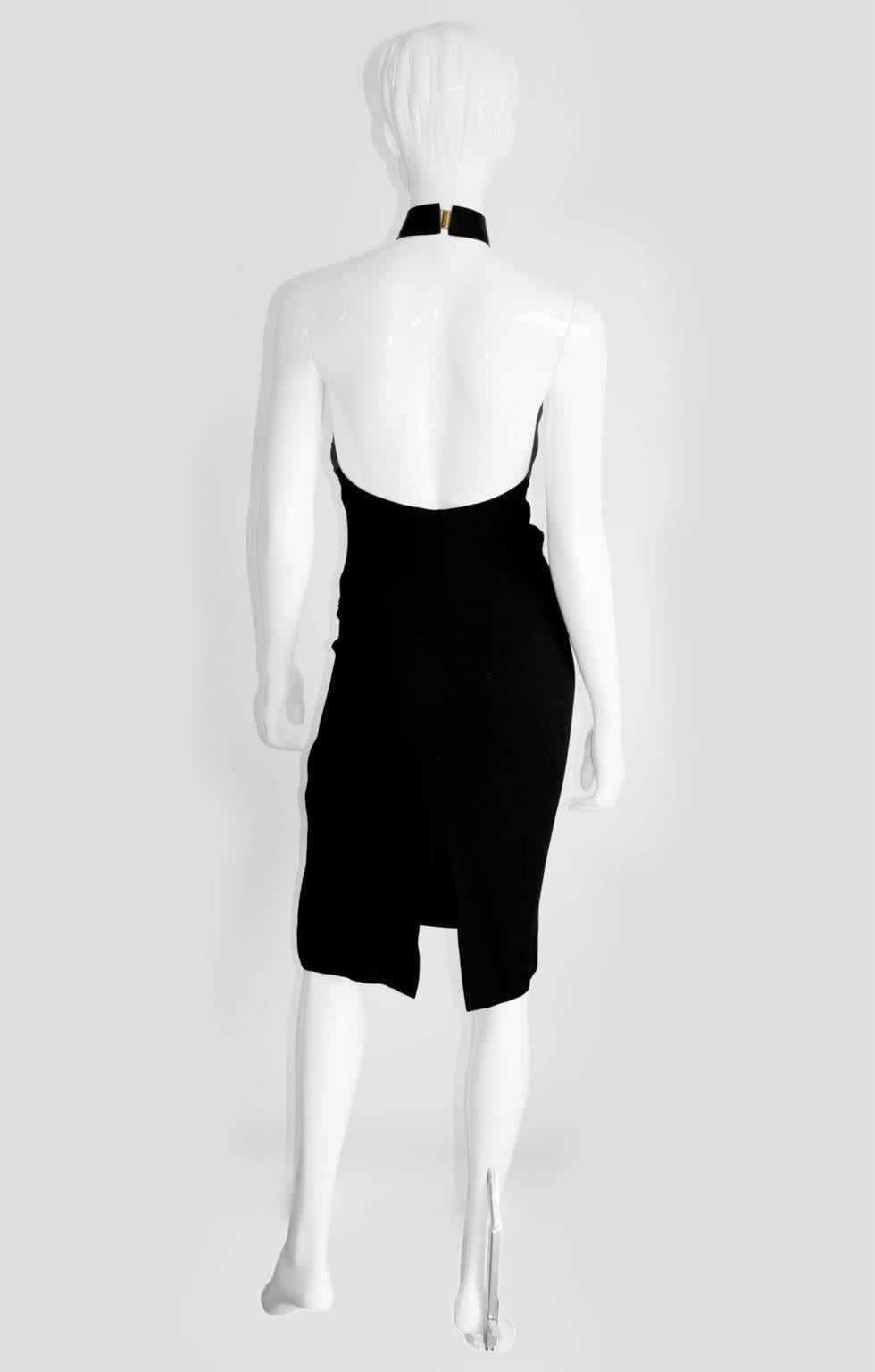 That Iconic Tom Ford Gucci 1997 Black Leather Collar Minimalist Dress IT 42 (1) In New Condition In Melbourne, AU
