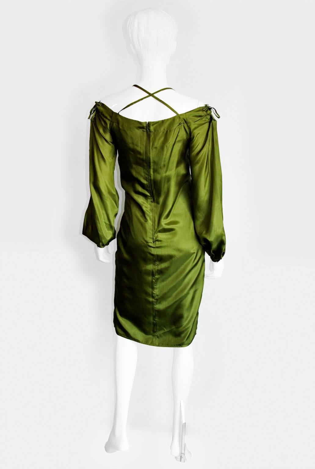 Heavenly Green Silk Tom Ford YSL Rive Gauche SS 2002 Safari Collection Dress! In Good Condition In Melbourne, AU