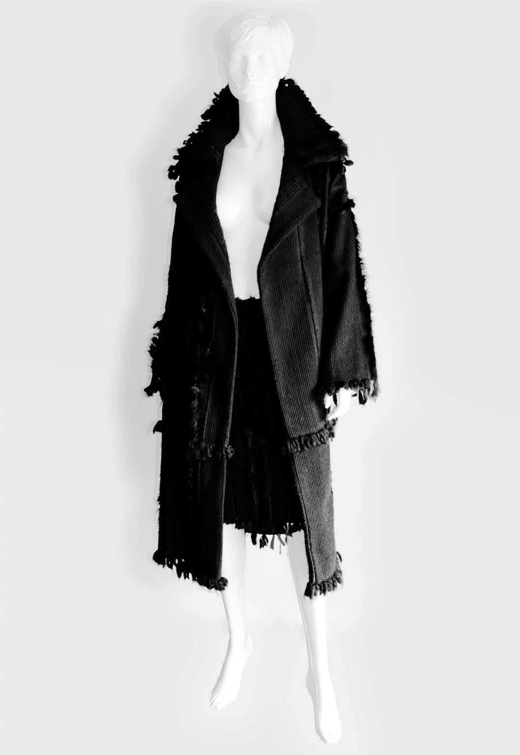 Women's Rare Iconic Tom Ford Gucci 2002 Runway Collection Mink & Silk Trim Coat & Skirt!
