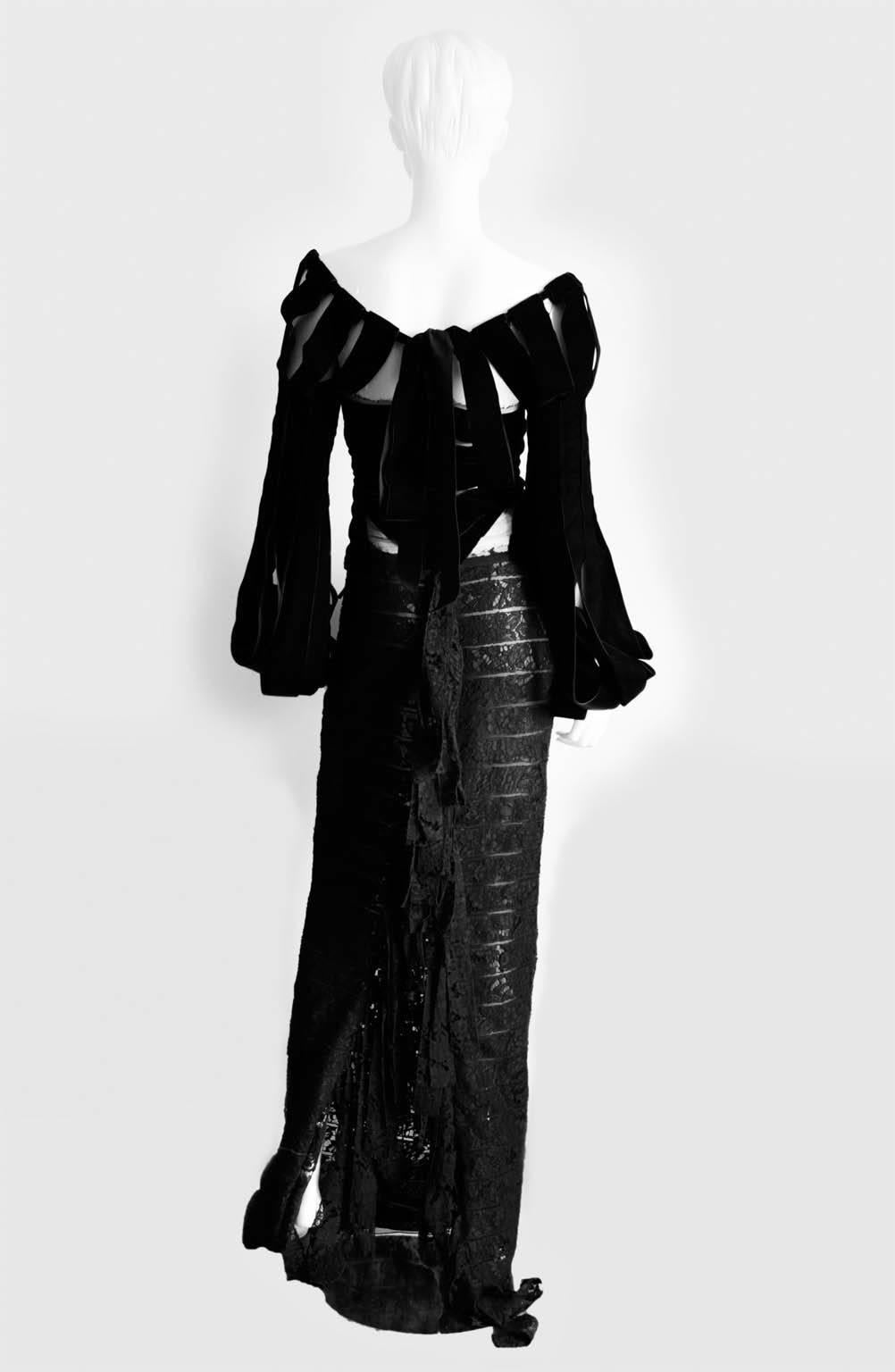 That Heavenly Tom Ford YSL Rive Gauche 2002 Black Silk Lace Fishtail Maxi Skirt! In Excellent Condition In Melbourne, AU