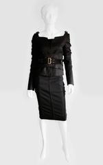 Amazing Tom Ford Gucci FW 2003 Black Corseted Runway Jacket, Belt & Skirt Suit!