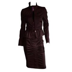 Free Shipping: Aubergine Ruched Tom Ford Gucci FW2004 Runway Jacket & Skirt!