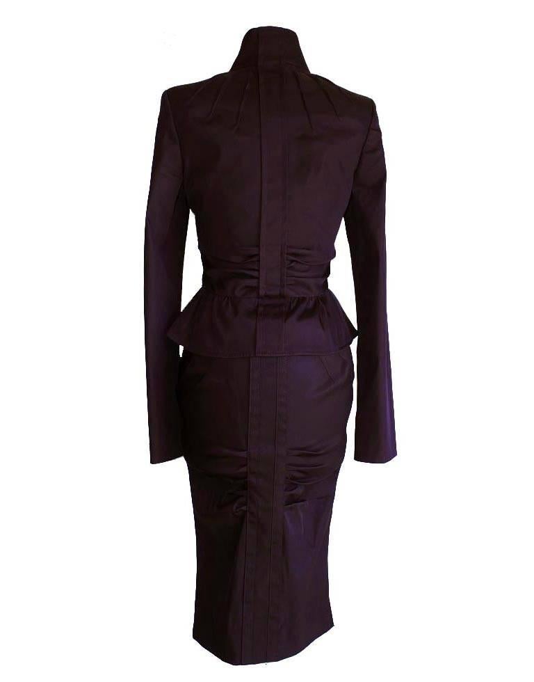 Black Free Shipping: Aubergine Ruched Tom Ford Gucci FW2004 Runway Jacket & Skirt!