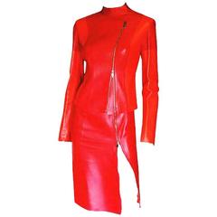 Vintage Free Shipping: Rare Tom Ford Gucci SS 1997 Red Leather Moto Jacket & Skirt! IT40