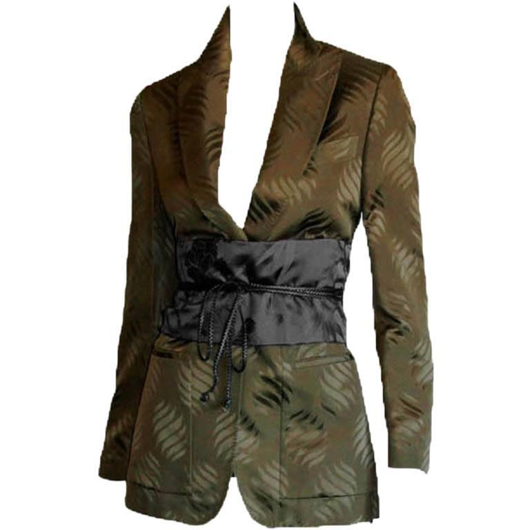 Rare Tom Ford Gucci FW2002 Runway Silk Khaki Kimono Jacket & Contrasting Obi! 42