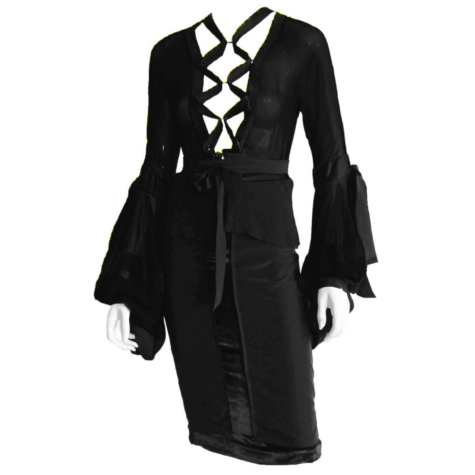 Iconic Tom Ford YSL Rive Gauche FW2002 Silk Poet Runway Blouse & Skirt Set! FR40