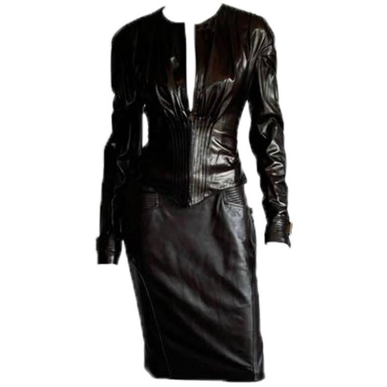 The Most Heavenly Tom Ford Gucci FW 2003 Black Leather Skirt & Belt! IT 40 In Good Condition In Melbourne, AU