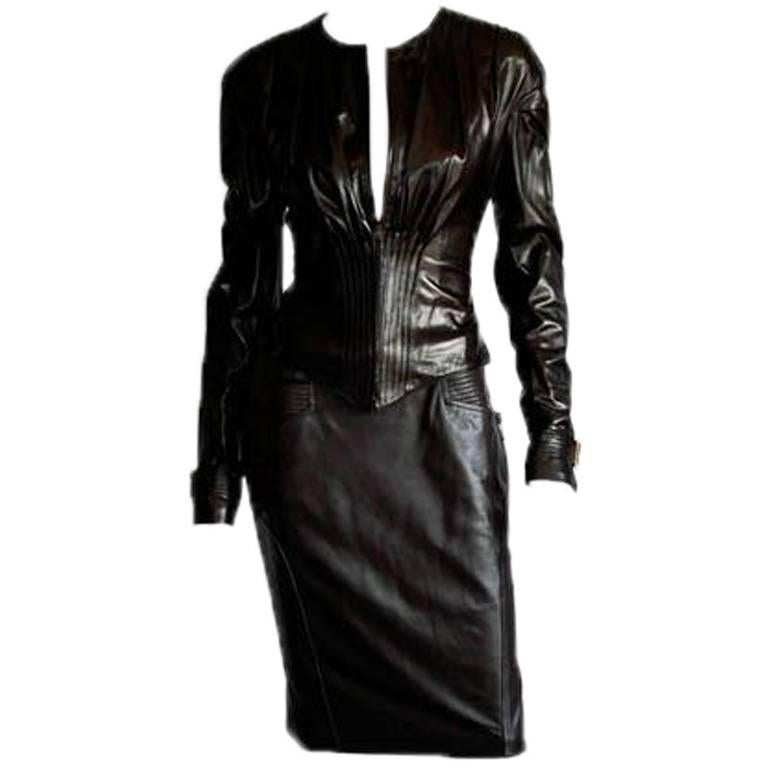 The Most Heavenly Tom Ford Gucci FW 2003 Black Leather Skirt & Belt! IT 42 In Good Condition In Melbourne, AU