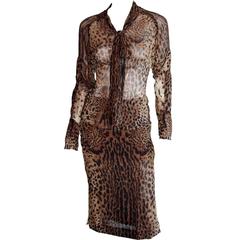 Iconic Tom Ford YSL Rive Gauche SS 2002 Silk Safari Runway Blouse & Skirt! FR 36 8