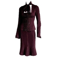 Iconic Tom Ford YSL Rive Gauche FW 2002 Plum Silk Blouse & Trumpet Skirt! FR 38 4