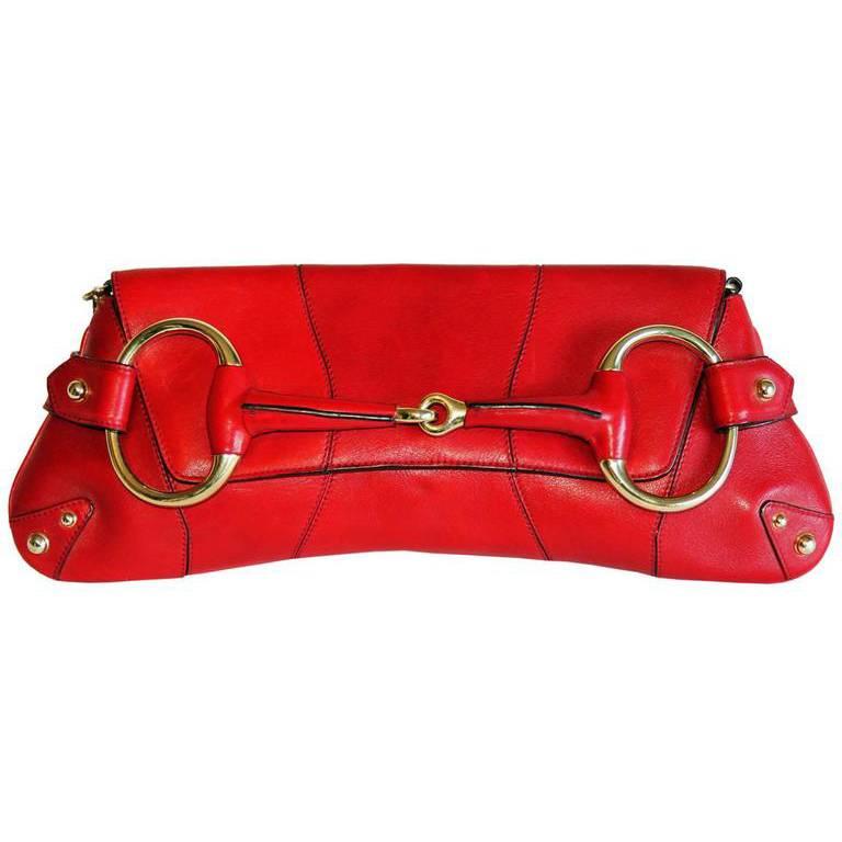 That Ridiculously Chic Tom Ford Gucci SS 2004 Red Studded Leather Horsebit Bag! For Sale