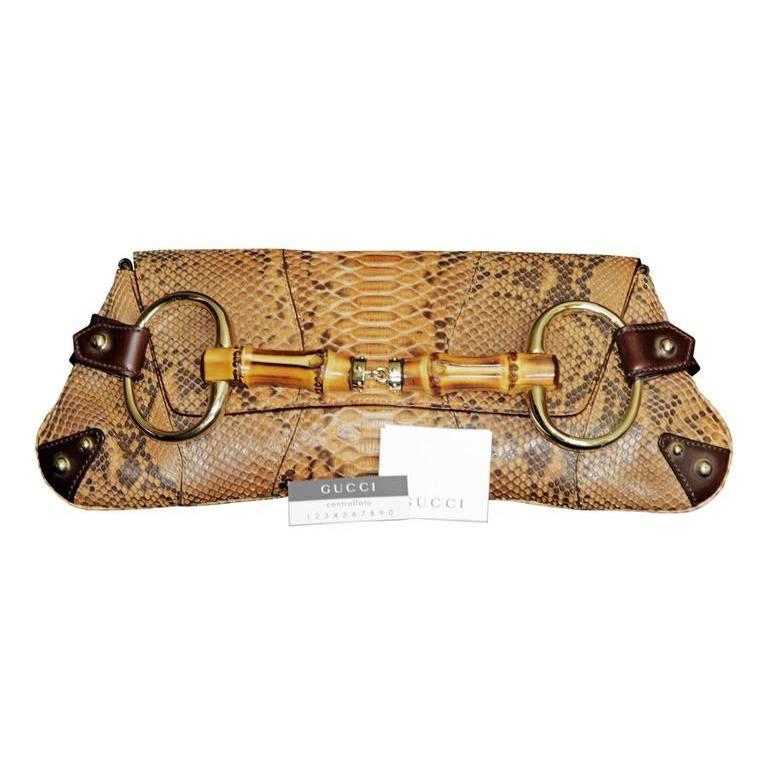 That Ridiculously Chic Tom Ford Gucci SS 2004 Brown Python Leather Horsebit Bag! For Sale