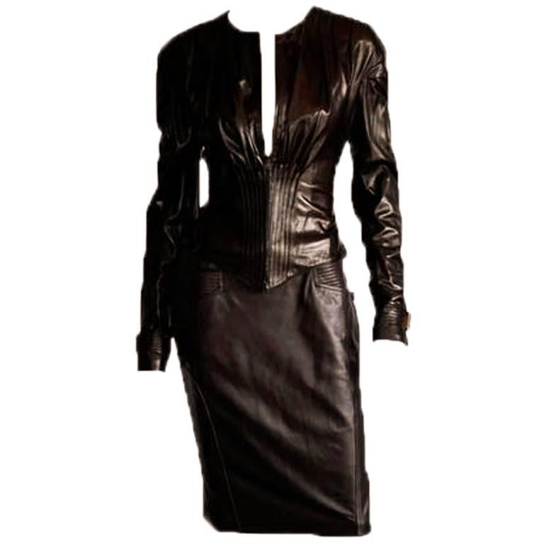 Black Absolutely Gorgeous Tom Ford Gucci FW 2003 Runway Leather Corseted Jacket! IT 42