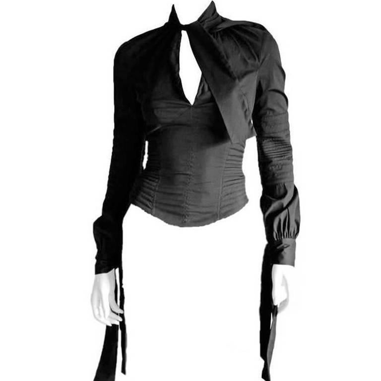 Incredibly Chic Tom Ford Gucci FW 2003 Collection Black Corseted LS Blouse! IT42