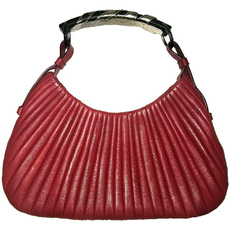 Dreamy Tom Ford YSL FW 2002 Ribbed Scarlet Red Leather Runway & Ad Campaign Bag! For Sale