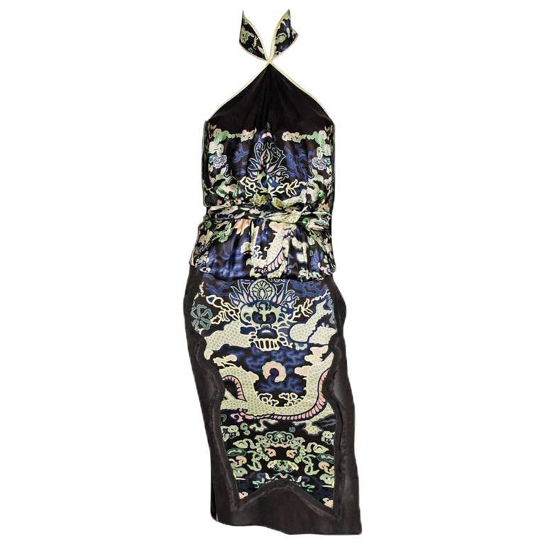 That Heavenly Tom Ford YSL Rive Gauche FW 2004 Chinoiserie Blouse & Skirt! FR 44 For Sale