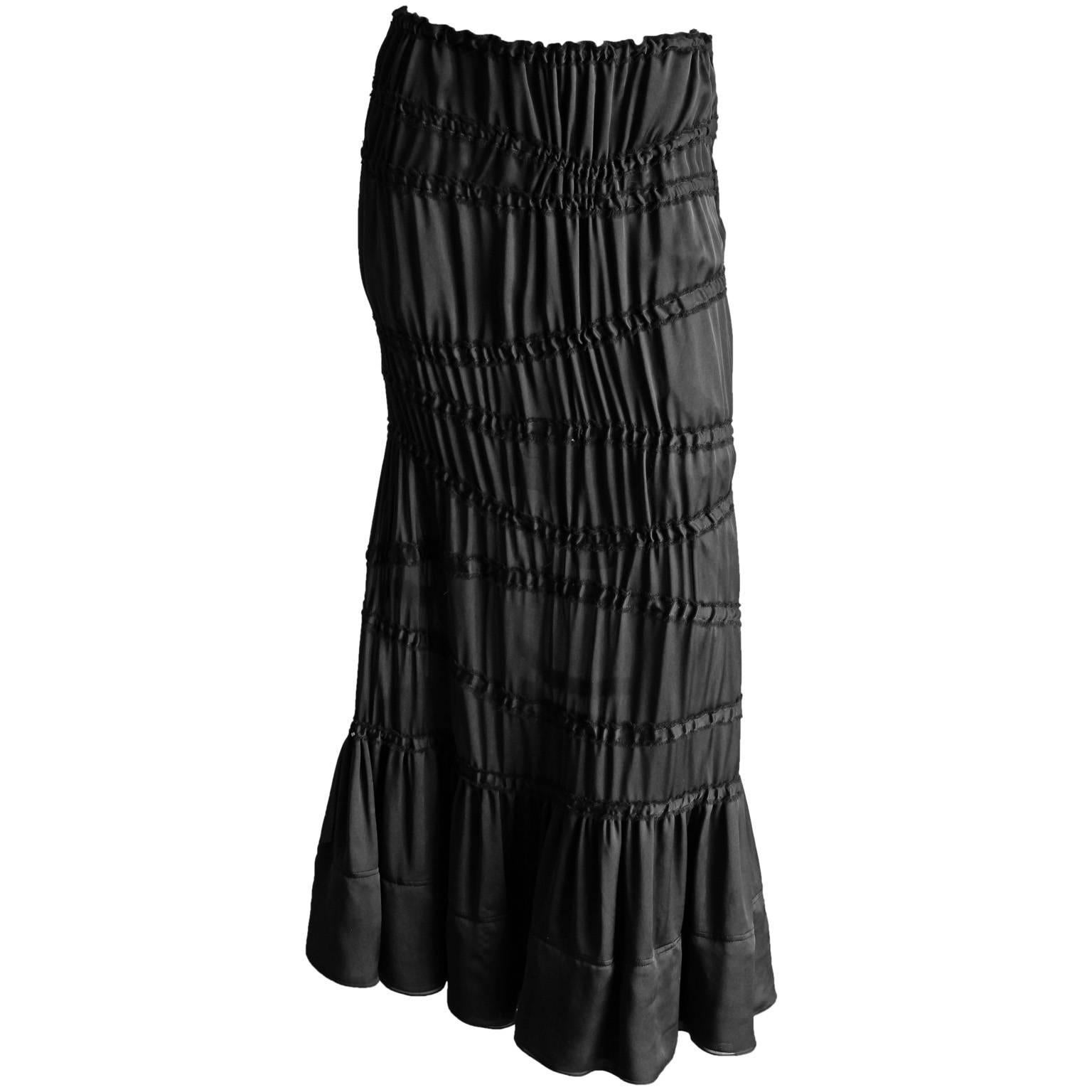Rare & Iconic Tom Ford YSL Rive Gauche FW2001 Black Silk Runway Maxi Skirt! FR42 For Sale
