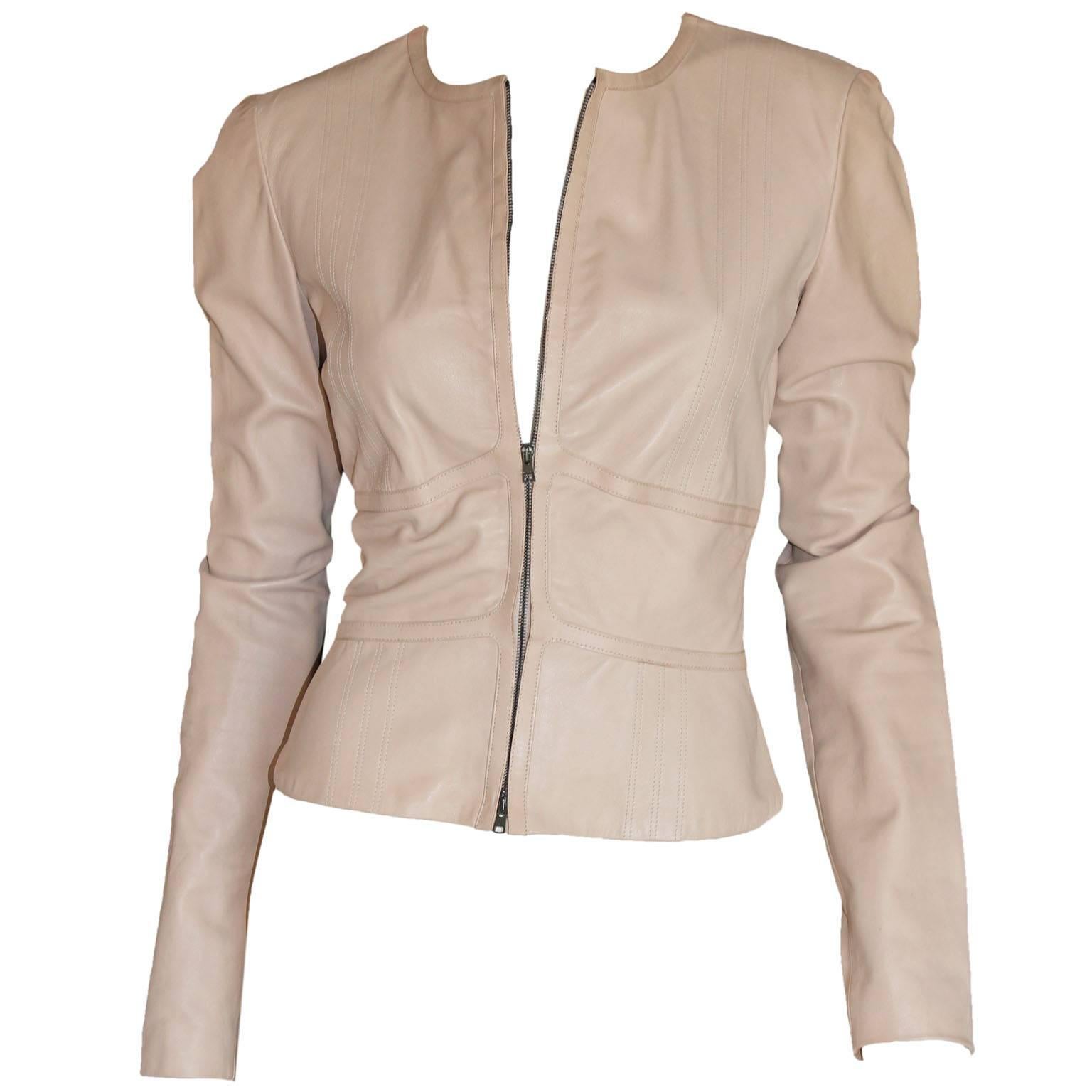 Tom Ford for Gucci FW 2001 Nude Fitted Lambskin Leather Jacket! IT 44 For Sale