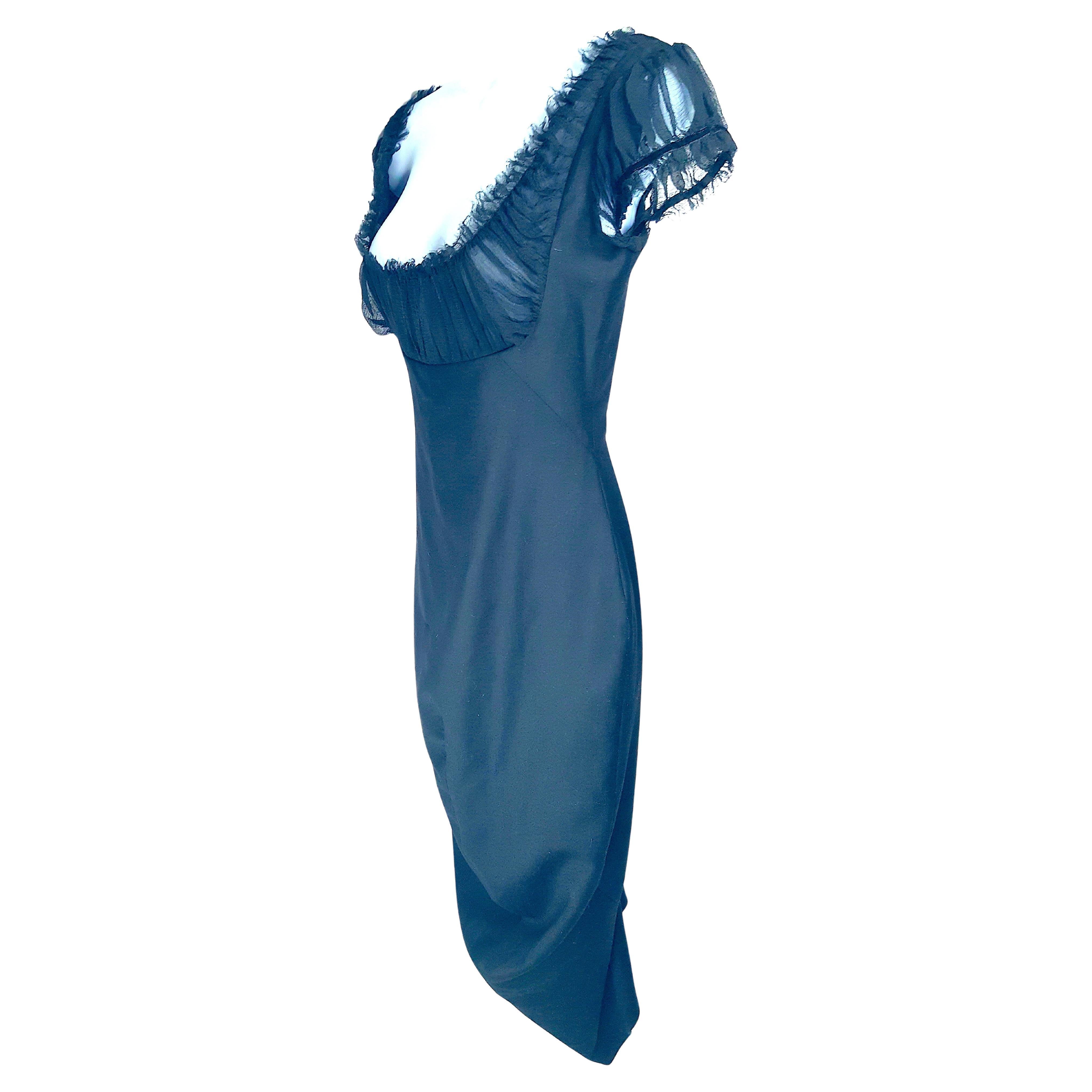AlexanderMcQueen 2002 Vestido de noche de seda y gasa deshilachada y lana negro Azul en venta