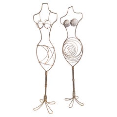 Antiguo 1920-40 Escultura Surrealista Conjunto Único Acero MartilladoAlambre Torsos Femeninos