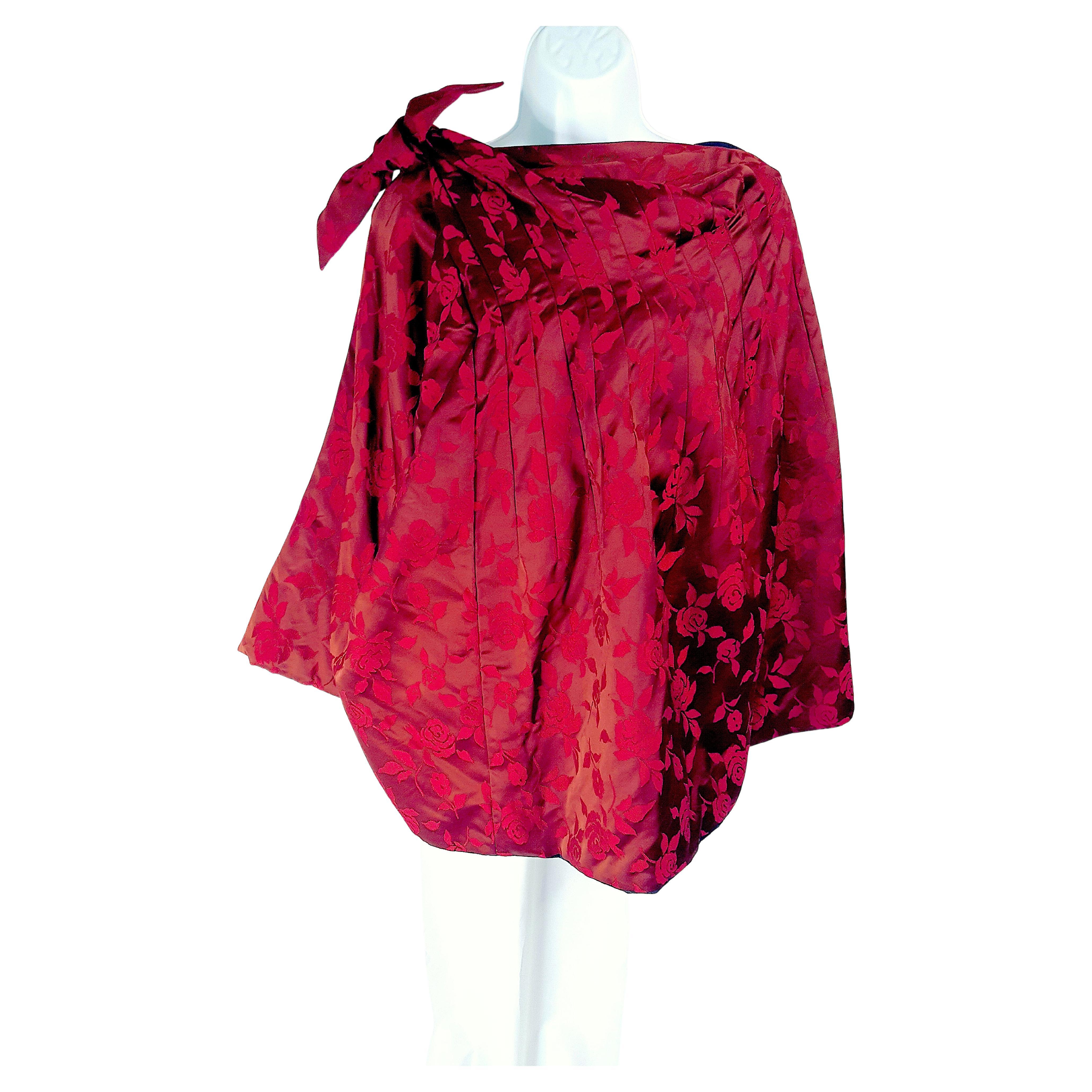 CommeDesGarcons 1996 Convertible Padded RedRoseJacquard & NavyCotton Skirt Cape For Sale