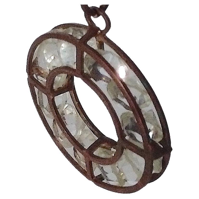 Antique Amuletic DozenRockCrystals Caged MedievalStyle FourRing Bronze Pendant For Sale