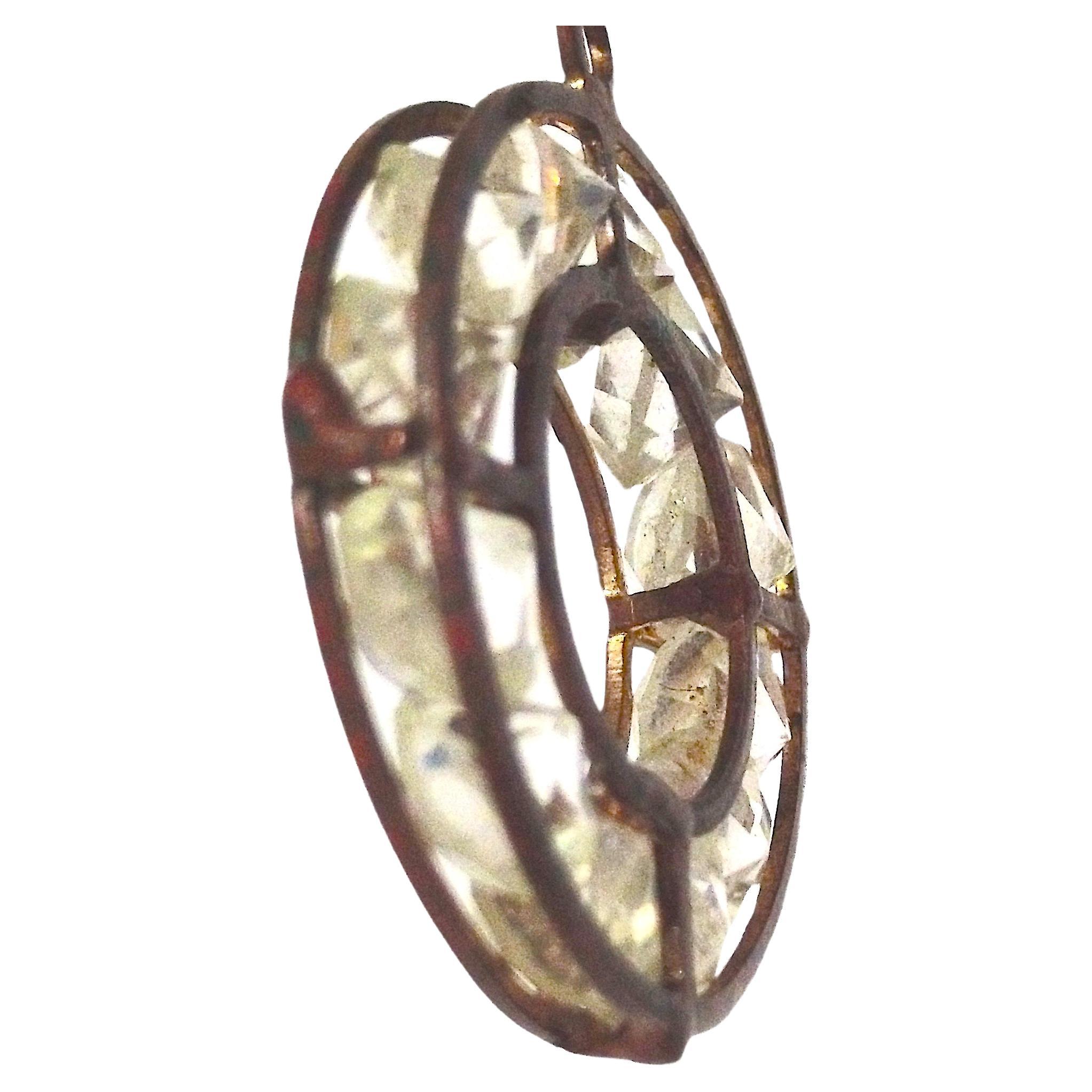 Antique Amuletic DozenRockCrystals Caged MedievalStyle FourRing Bronze Pendant For Sale 2