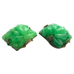 Antique BurmeseImperialGreenJadeite Late1800s IntricateCarved ChineseEarrings