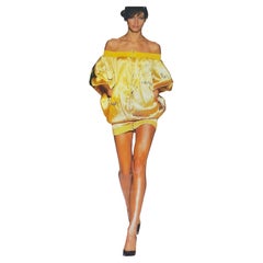 StellaMcCartney 2003 Runway Silk Satin Print Zip Jacket OffShoulder Bubble Dress