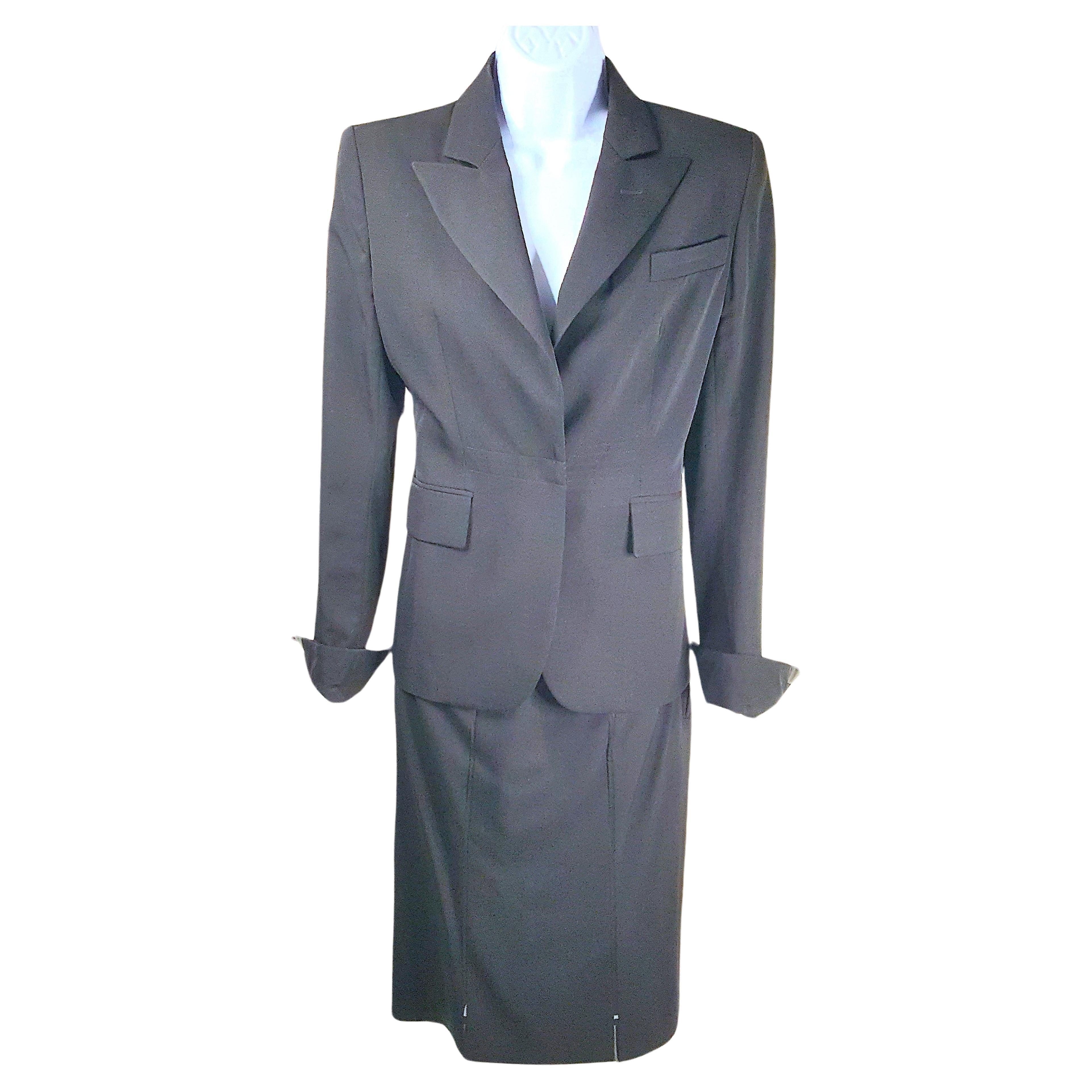 TomFord 2001 1stYSLCollezione TuxedoStile trasparenteCuciture in pelleCostume nero GonnaSuit in vendita