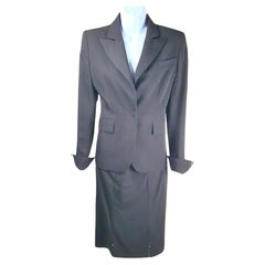 TomFord 2001 1stYSLCollection jupe noire style smoking à coutures transparentes bordée de cuir