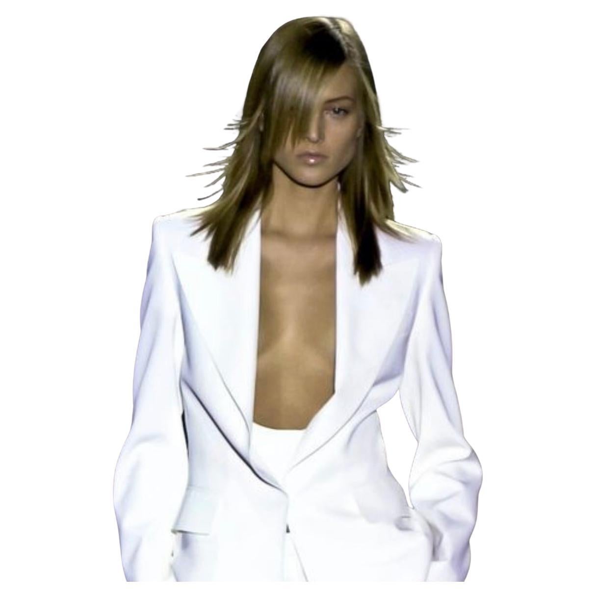 TomFord 2001 1stYSLShow TuxedoStyle SheerSeams LeatherStripes Black SkirtSuit For Sale